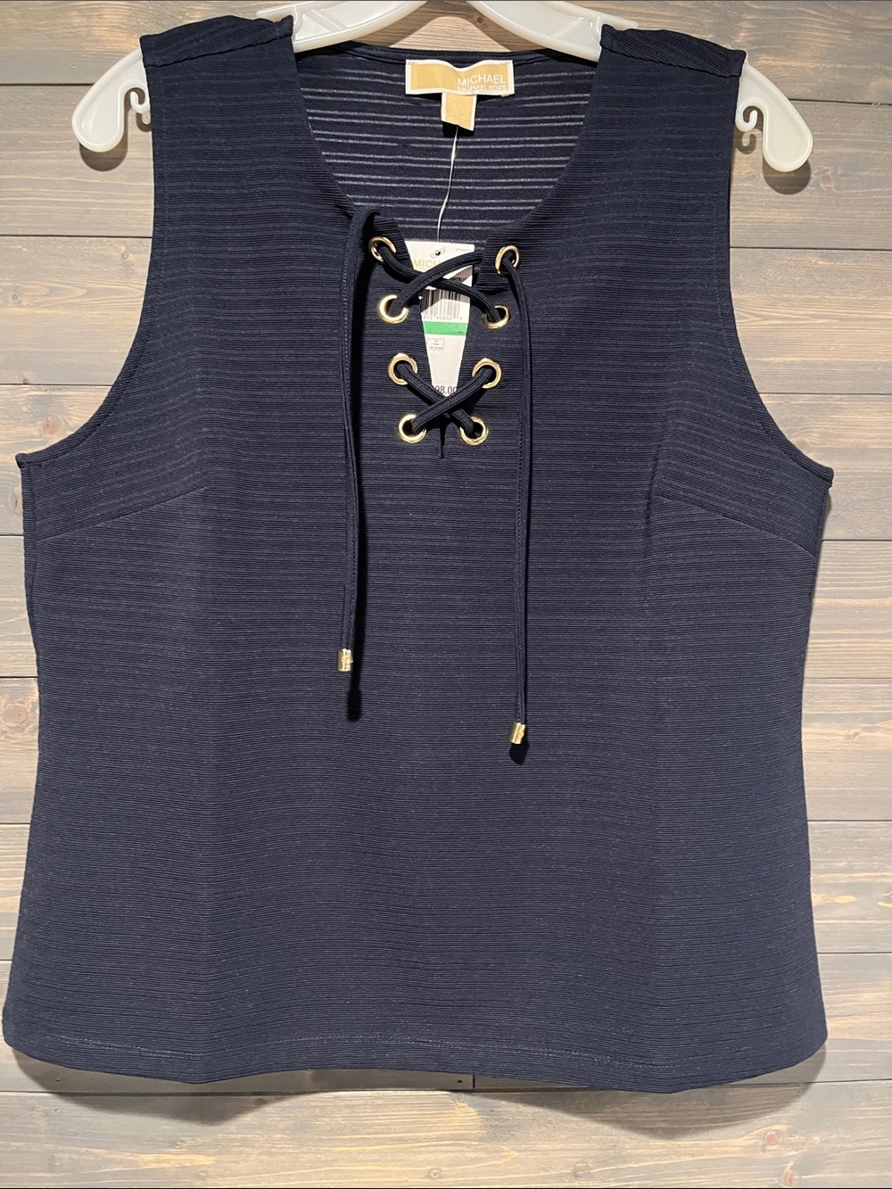 NWT MICHAEL Michael Kors Navy Lace-Up Eyelet Tank L